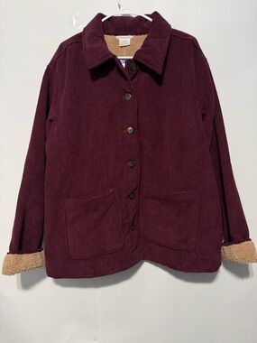 Boston Traders Women’s Corduroy Fleece-Lined Trucker Jacket Red/Maroon L NWT